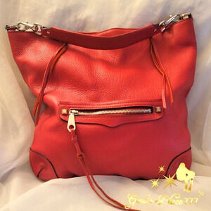 Rebecca Minkoff Genuine Leather Silver hardware Hobo Handbag Red